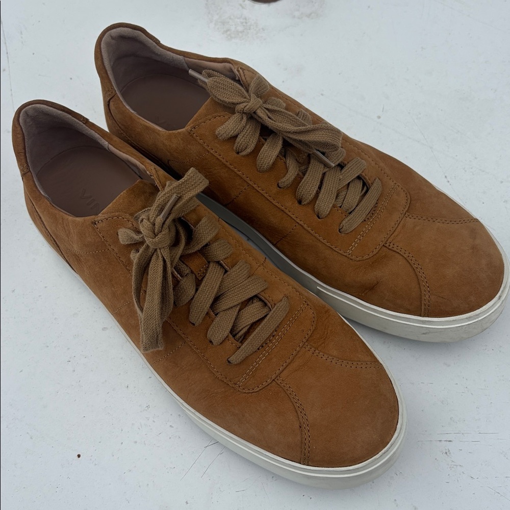 Men's Vince Lamont Waterproof Low-Top Chestnut Leather Sneakers Size 9.5